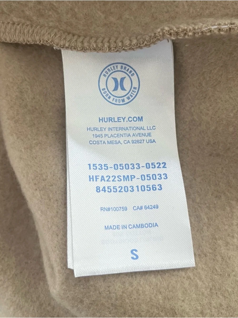 NWT Hurley Rainbow Graphic Fleece Pullover Hoodie Beige Tan Men’s Small Surf